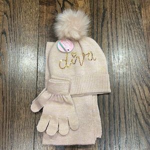 Toby & Me Girls Pom Pom hat glove and scarf set